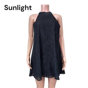 Zara Trafaluc Women's Large Black Sleeveless Halter Mini Dress Shimmering Gold